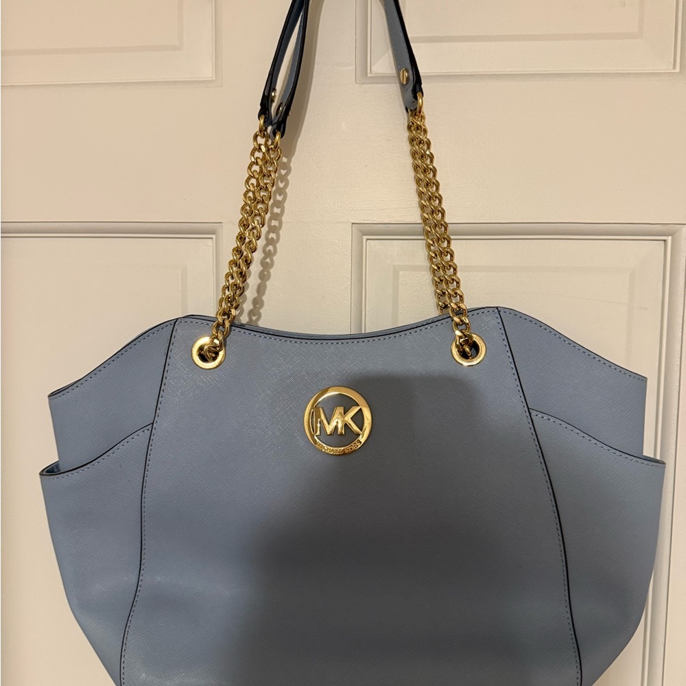 Michael Kors blue and Gold Handbag